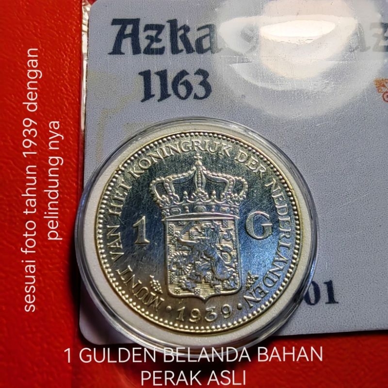 bahan perak 1 gulden Wilhelmina 1939 jaman belanda sesuai foto asli