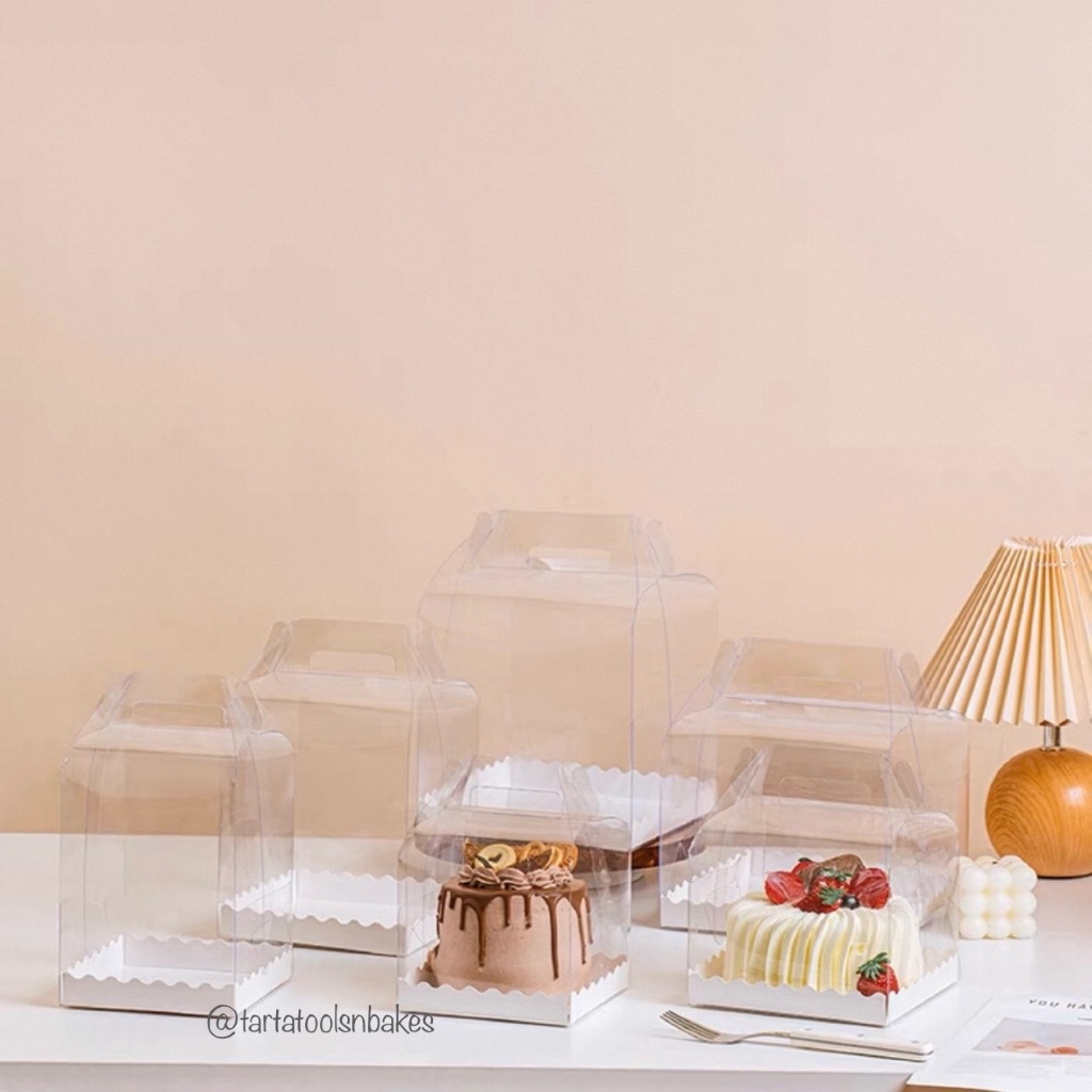 

Kotak Mika Kue Cake Bolu | Gagang | Tenteng | 11x11xT11CM