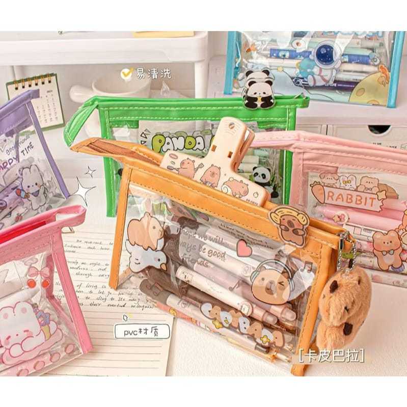 

[AW] Kotak Pensil Pouch Bahan PVC Capybara Segitiga / Kotak Pensil Pouch Capybara Transparan