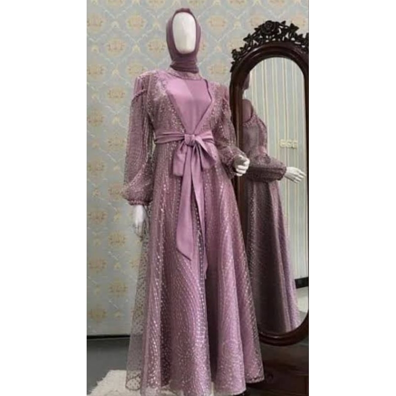 gaun muslimah elegan ungu
