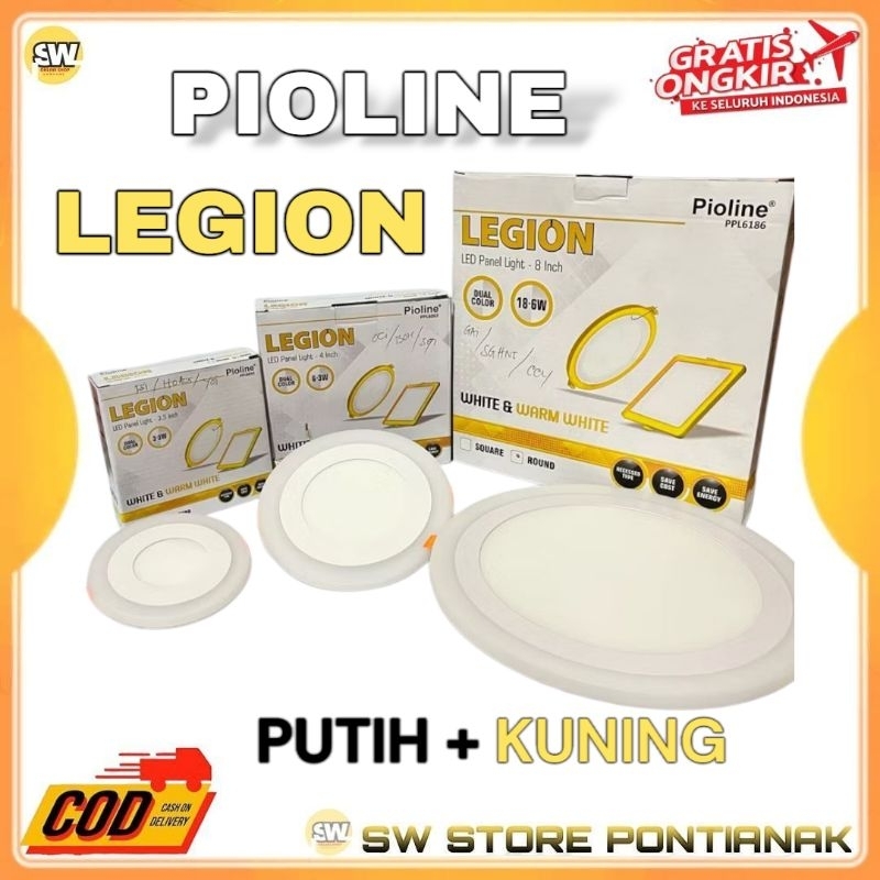 LAMPU LED PANEL BULAT LEGION PIOLINE PPL6186 2 CAHAYA PUTIH DAN KUNING 3+3 WATT 6+3 WATT 18+6 WATT /