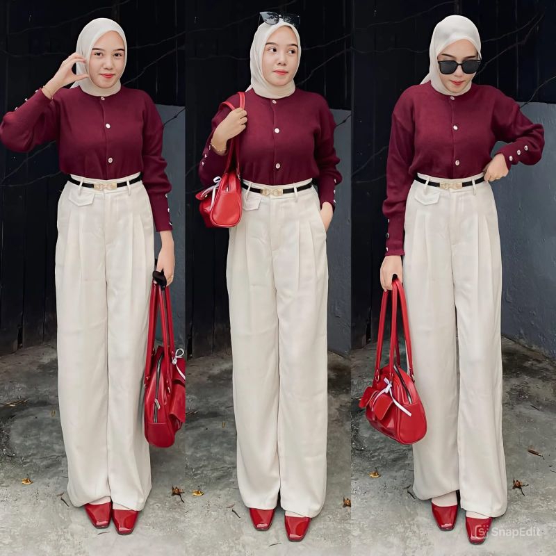 One Set Wanita / Cardigan Knit + Oro Pants Haighwaist / Setelan Wanita / Setelan Wanita Kekinian / O