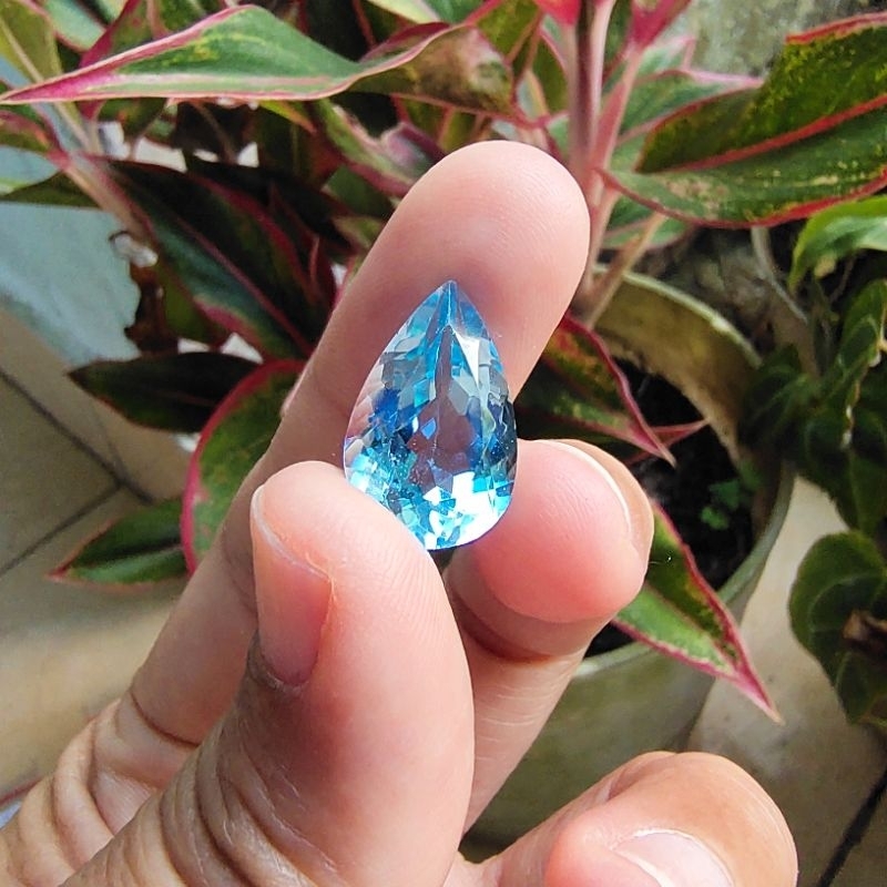 Batu Permata Natural Blue Topaz Swiss - Batu Topas Asli Kating Tetes Air