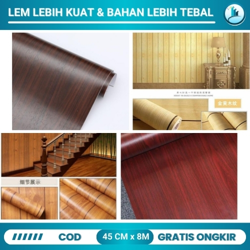 [COD 10M] Wallpaper Stiker Dinding Motif Serat Kayu Cokelat Wallpaper Meja Lemari Kayu 10 Meter