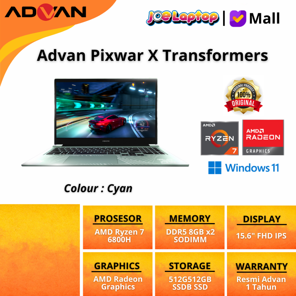 Advan Pixwar X Transformers Cyan Ryzen 7 6800H Win11