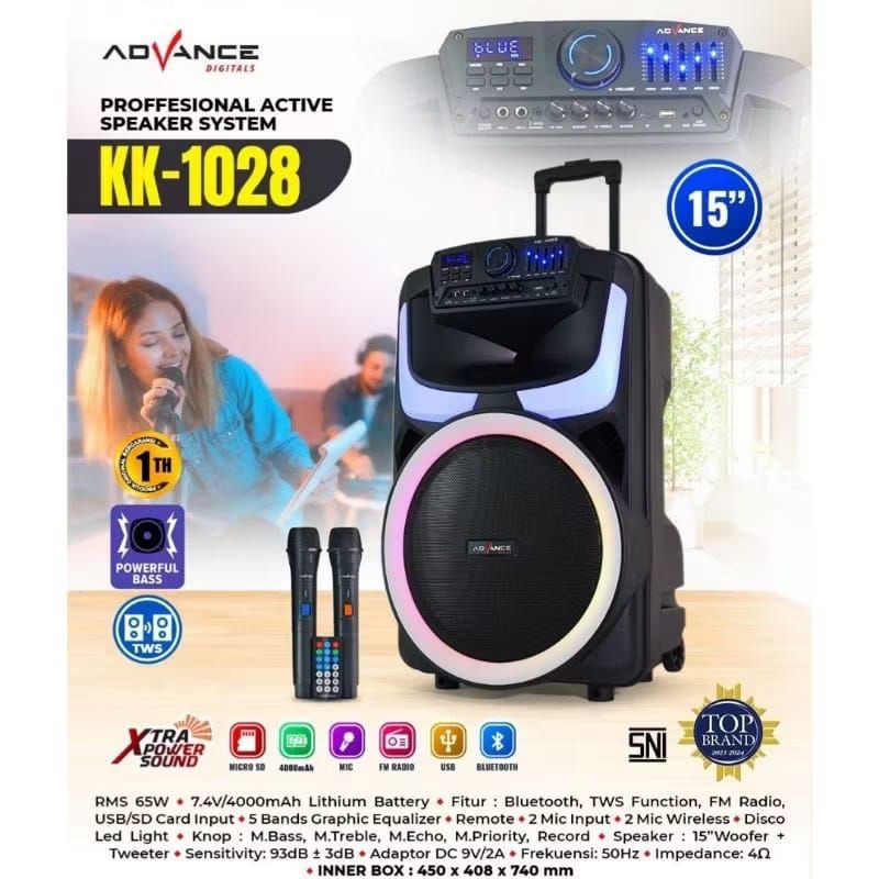 speaker bluetooth advance 15inch K-1028 speaker 15 inch ADVANCE ( 2MIC WIRELESS )