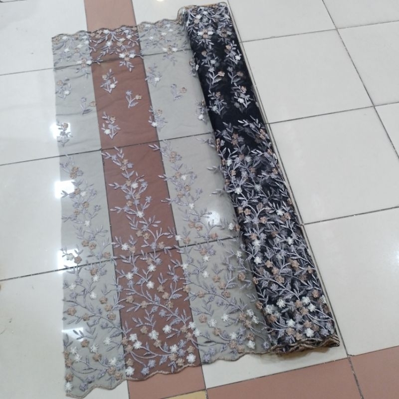 Rb New Bahan Kain Tile GARDEN HITAM KOMBINASI/TILE GARDEN/BAHAN Kebaya Brokat Tulle
