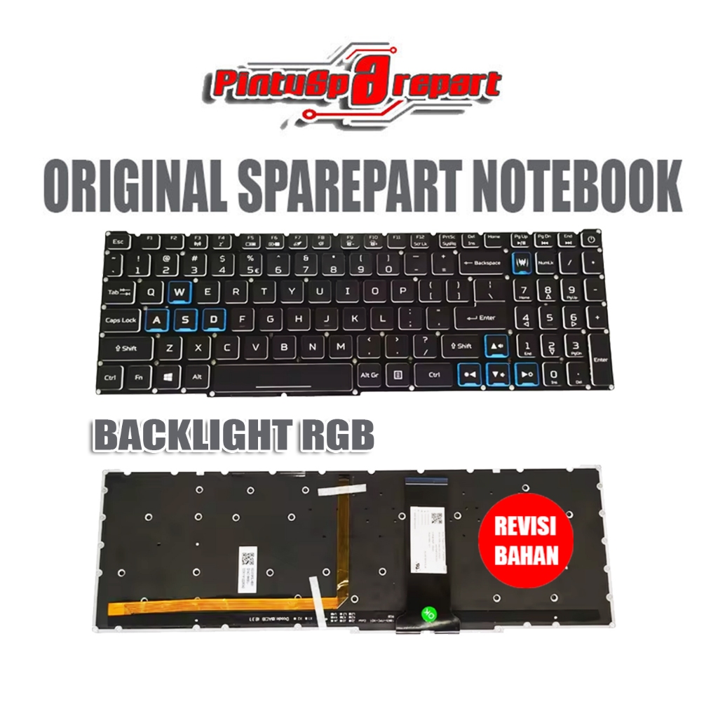 (GENUINE BACKLIGHT RGB) ORI ASLI KEYBOARD LAPTOP ACER PREDATOR HELIOS 300 PH315-54 HITAM BLACK NEW B
