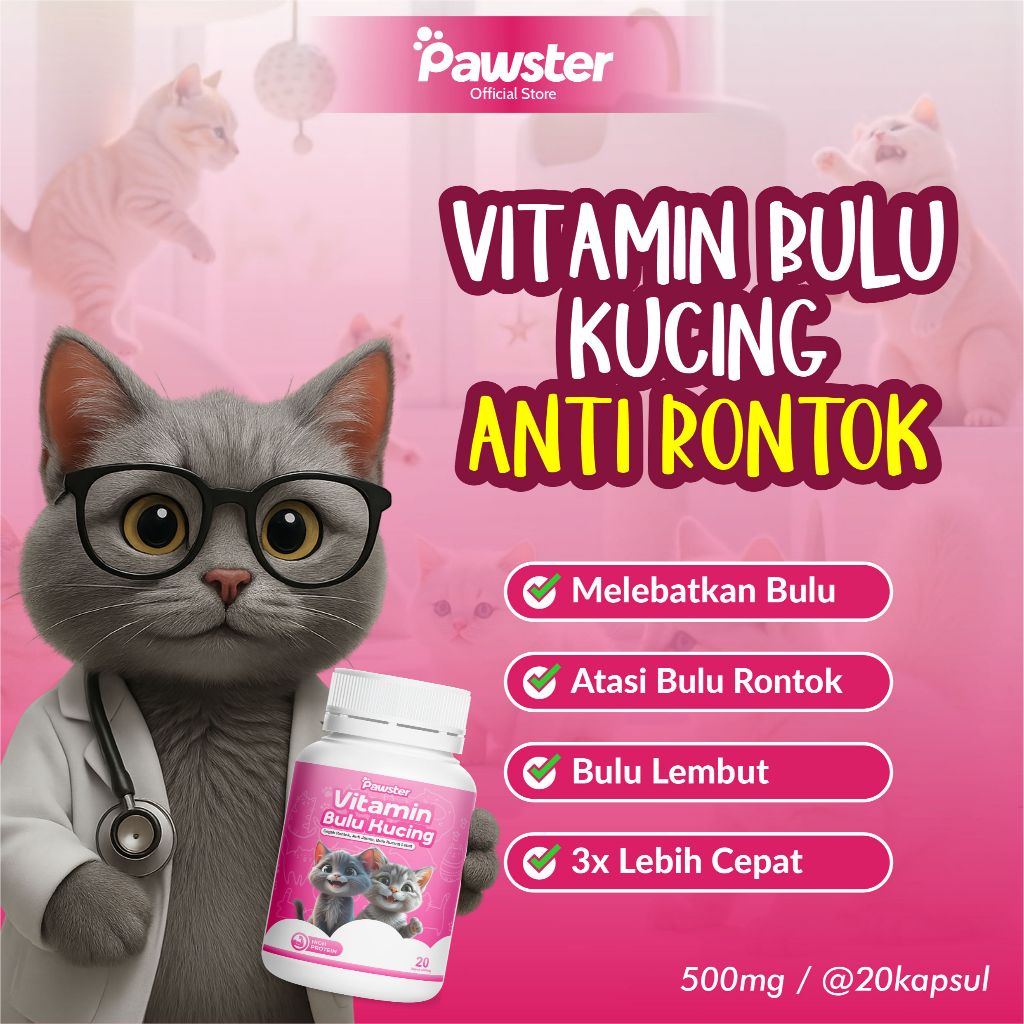 Vitamin Bulu Kucing Original - Vitamin Melebatkan Bulu Kucing Rontok - Anti Bulu Rontok - Pawster