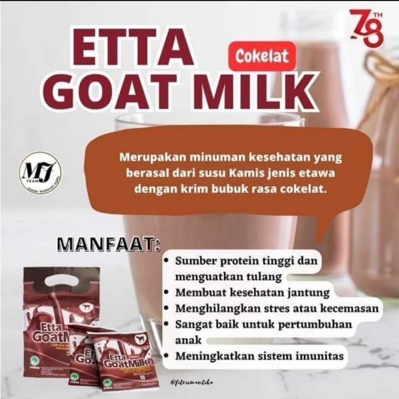 

EGM COKLAT - Ettawa Goat Milk Rasa Coklat enak rasanya ( susu kambing bagus untuk tubuh ) isi10 sachet