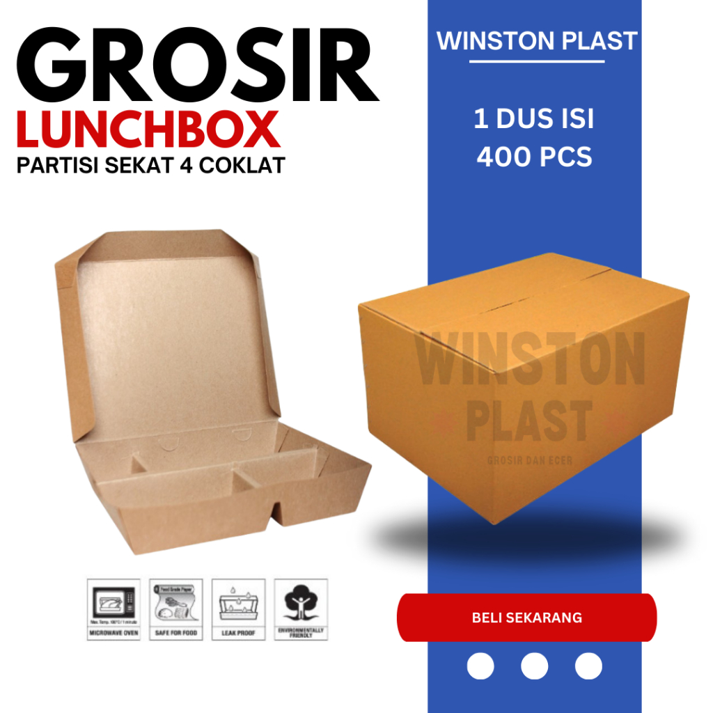 GROSIR PAPER LUNCH BOX SEKAT 4 COKLAT LUNCHBOX SEKAT 4 KRAFT ISI 50 PCS