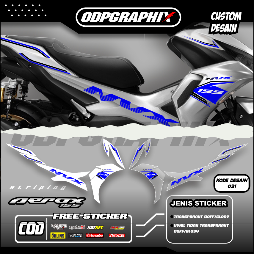 STIKER STRIPING TRANSPARAN AEROX NEW 155 FACELIFT LIS STICKER UV BAHAN MAX DECAL PREMIUM WARNA BIRRU