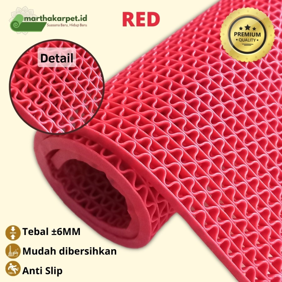Karpet PVC Kamar Mandi 100cm x 120cm, S Mat, keset kamar mandi, Karpet (LEBAR 1,2m) WARNA RED