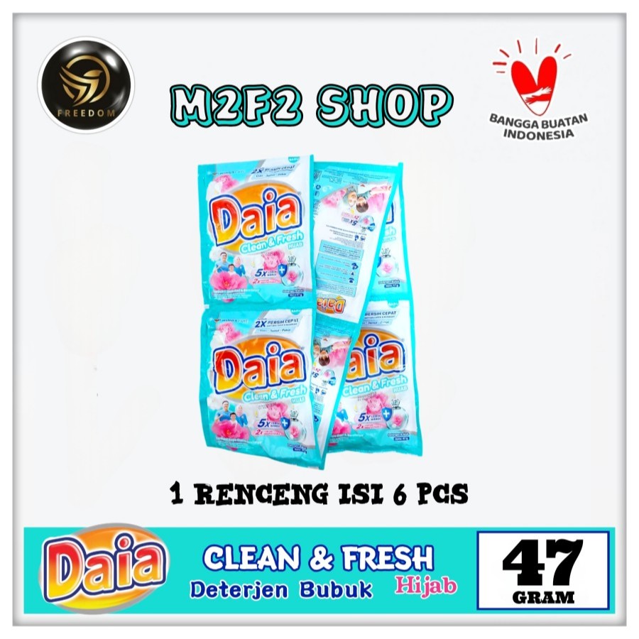 Daia Clean & Fresh Hijab Detergent Bubuk Sabun Cuci Baju Sachet - 47 gr (Kemasan 1 Renceng)