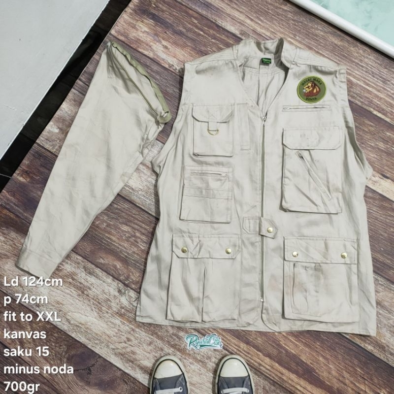 VS8 vest jaket rompi tactical fishing Safritex size XXL kanvas multi pocket cowok pria wanita cewek 