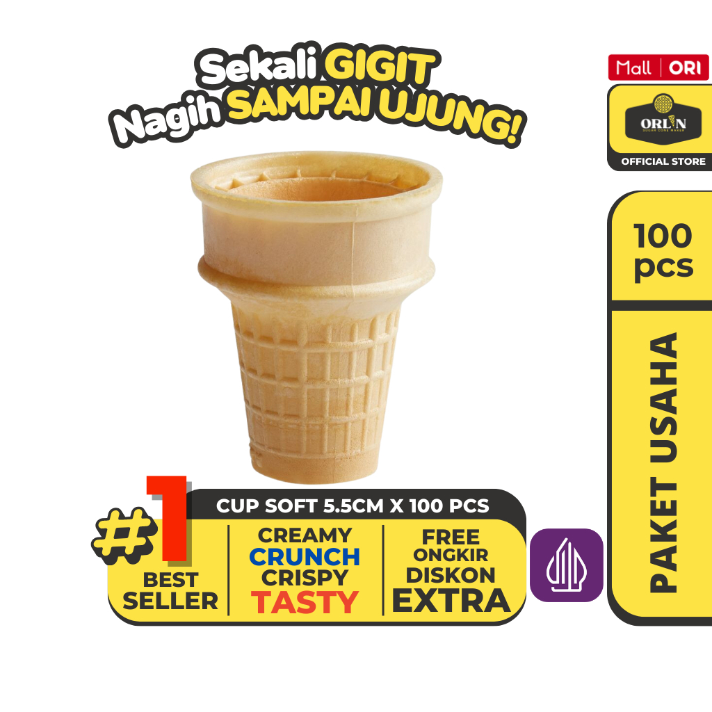 

ORLIN Paket Usaha Wafer Cup Cone Ice Cream Mcd 5,5cmx7cm Isi 100pcs Sekali Gigit, Nagih Sampai Ujung