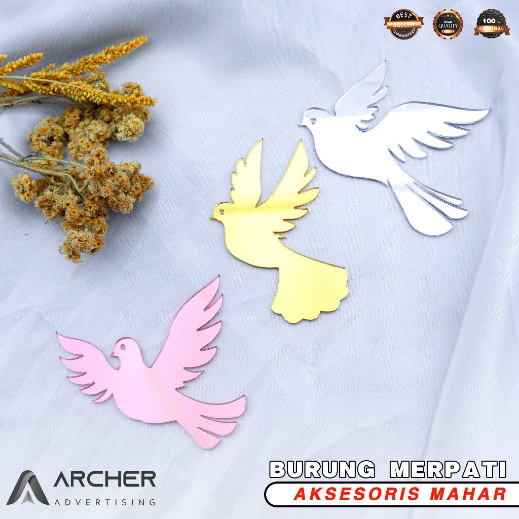 BURUNG MERPATI GOLD SILVER ROSEGOLD HIASAN MAHAR AKRILIK