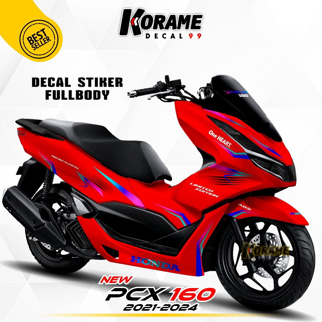 Decal Stiker PCX 160 2021 2022 2023 2024 - Motif Warna Merah List Bunglon