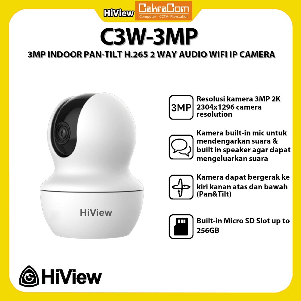 HiView C3W-3MP Indoor Pan Tilt H.265 2 Way Audio Wi-fi IP Camera / Kamera Hiview C3 W