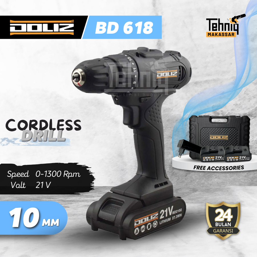 Mesin Bor Tangan DOLIZ BD618 Cordless Drill 21 Volt / Bor Baterai DOLIZ BD618