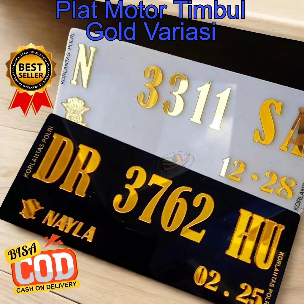 Angka Variasi Gold Motor Akrilik Timbul - Plat Motor Akrilik Timbul Gold Variasi