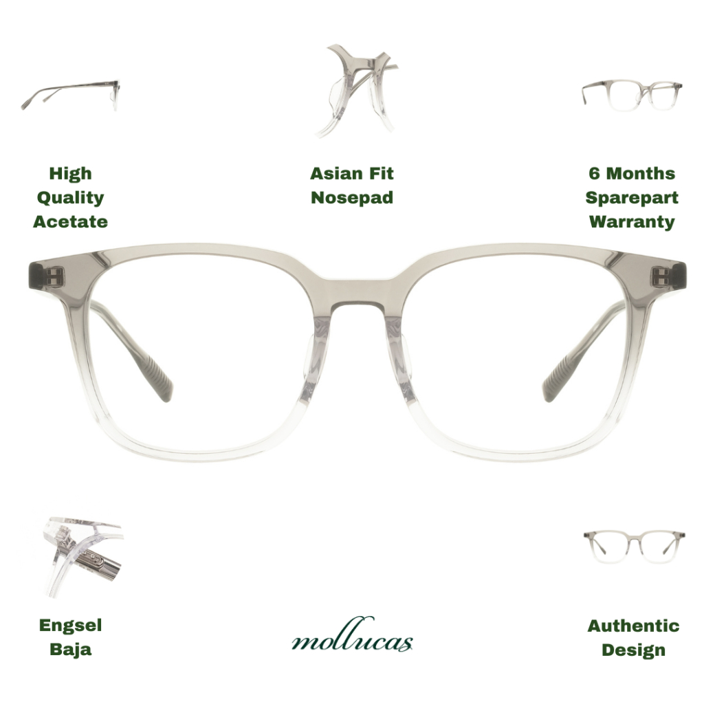 Mollucas - Mollucas Kaihulu Gray - Frame Kacamata - Pria/Wanita - Minus/Silinder/Plus
