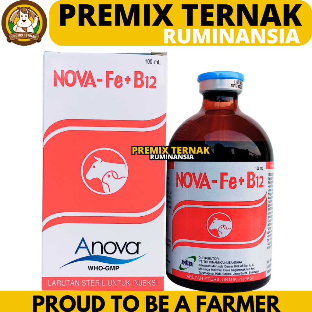 NOVA FE B12 100ML - Like Ferdex Plus - Vitamin B12 dan Zat besi untuk hewan Sapi Babi Kambing - Anti