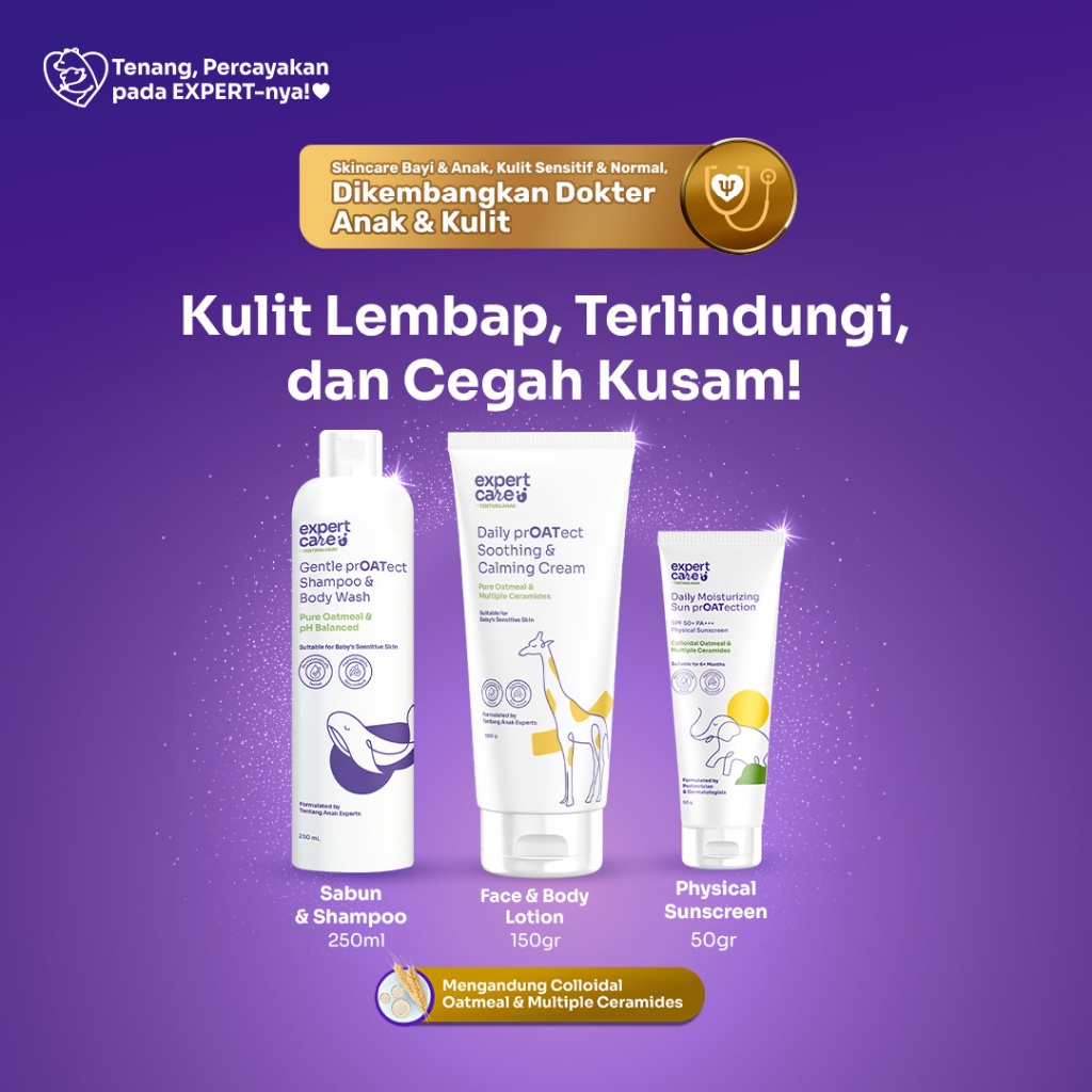 Expert Care - Kulit Lembut, Bebas Kusam - Physical Sunscreen 50gr + 2in1 Hair and Body Wash + Face a