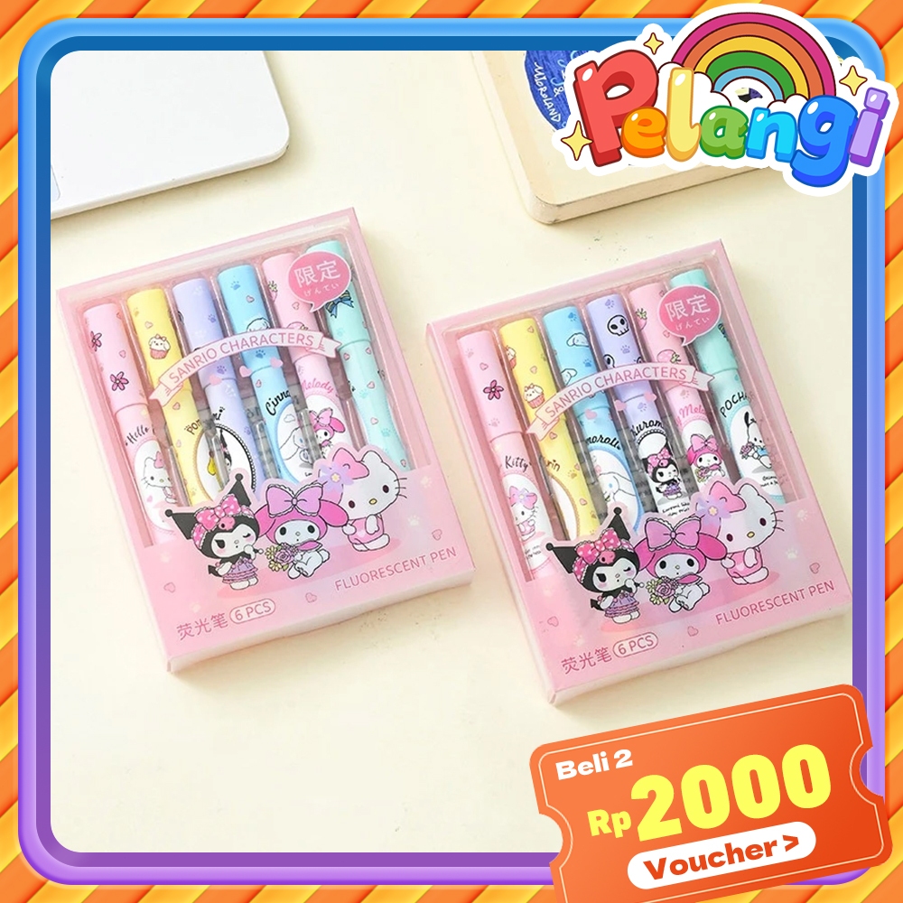 

6 PCS Kuromi Cinnamoroll Stabilo highlighter Stabilo pastel color cute penanda pewarna Colorful Spidol Multifungsi Alat Tulis Siswa 6 pena dengan warna pola yang berbeda