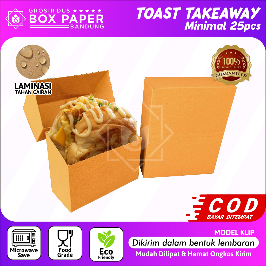 Toast box Take Away Kotak Kemasan Roti Panggang Sandwich Kentang Goreng Cromboloni Grosir