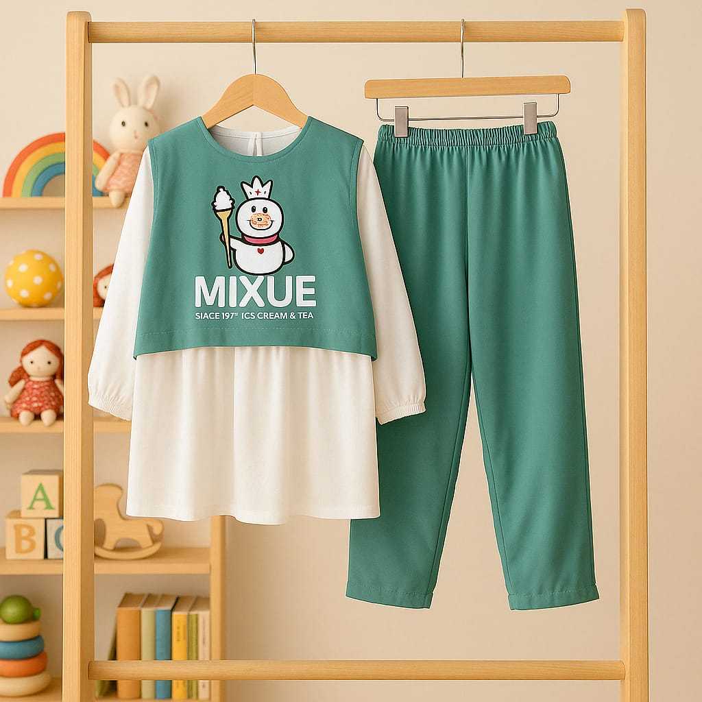 Setelan crinkle mixue anak perempuan