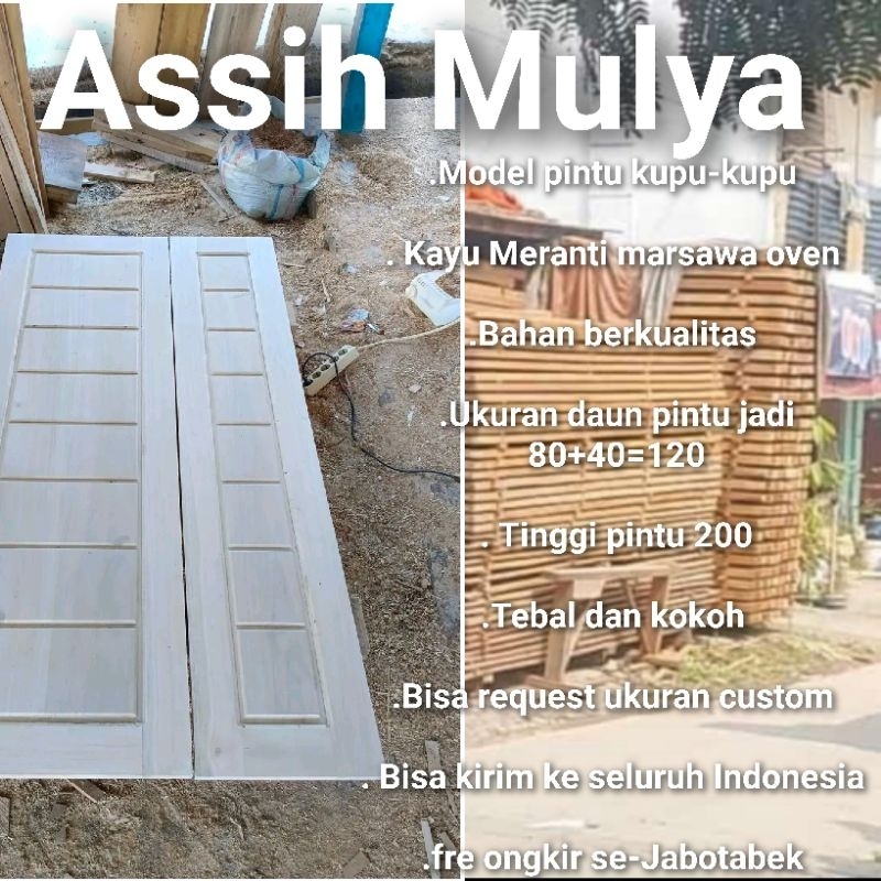 Daun pintu kupu2 berikut kusen dari bahan kayu Meranti marsawa oven