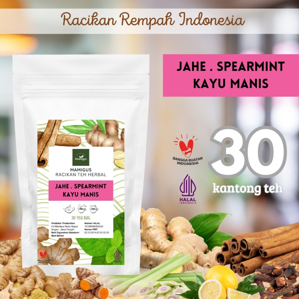 

TEH JAHE SPEARMINT KAYU MANIS CELUP / Ginger Spearmint Cinnamon Tea / Teh Rempah Rimpang / 30 Tea Bag Mamigus