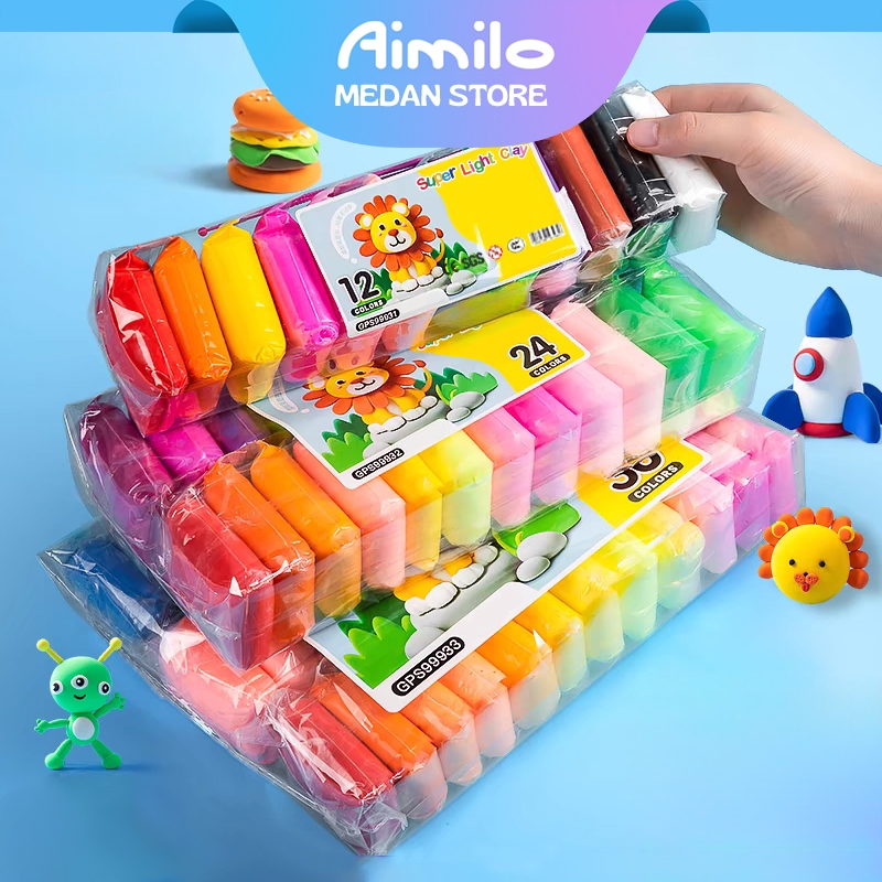 Aimilo - Clay Mainan Anak Isi 12 PCS Clay Warna Mainan Edukasi Anak Aman dan Tidak Beracun-Mainan An
