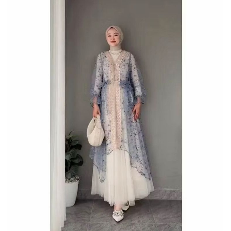 Outerwear Ranum Outer Brukat Luaran Tule Bordir Mix Tule Dot Aksen Renda / Fashion Kondangan / Gamis