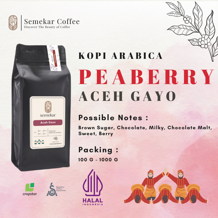 

Semekar Coffee - Kopi Arabica Peaberry Gayo Aceh Grade 1 Roasted Beans