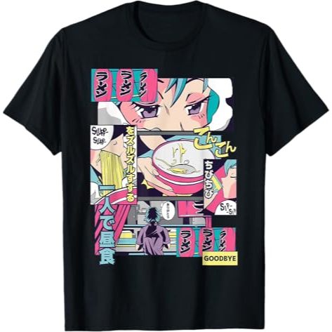 Baju Anime Japanese Vintage Kawaii Ramen Anime Manga Girl T-Shirt