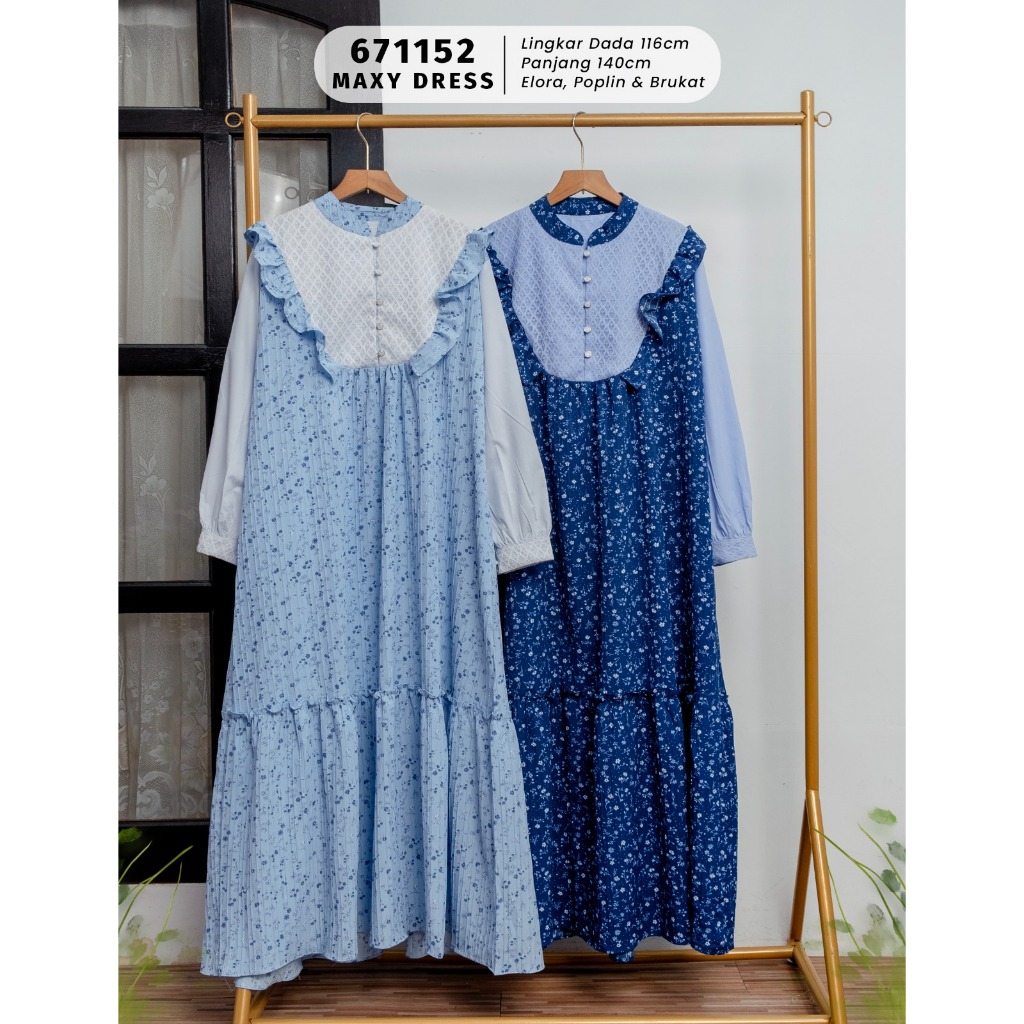 Darra.id | Adiba Dress - Bahan Kombinasi Elora, Poplin dan Brokat, LD 116 Fit to XL
