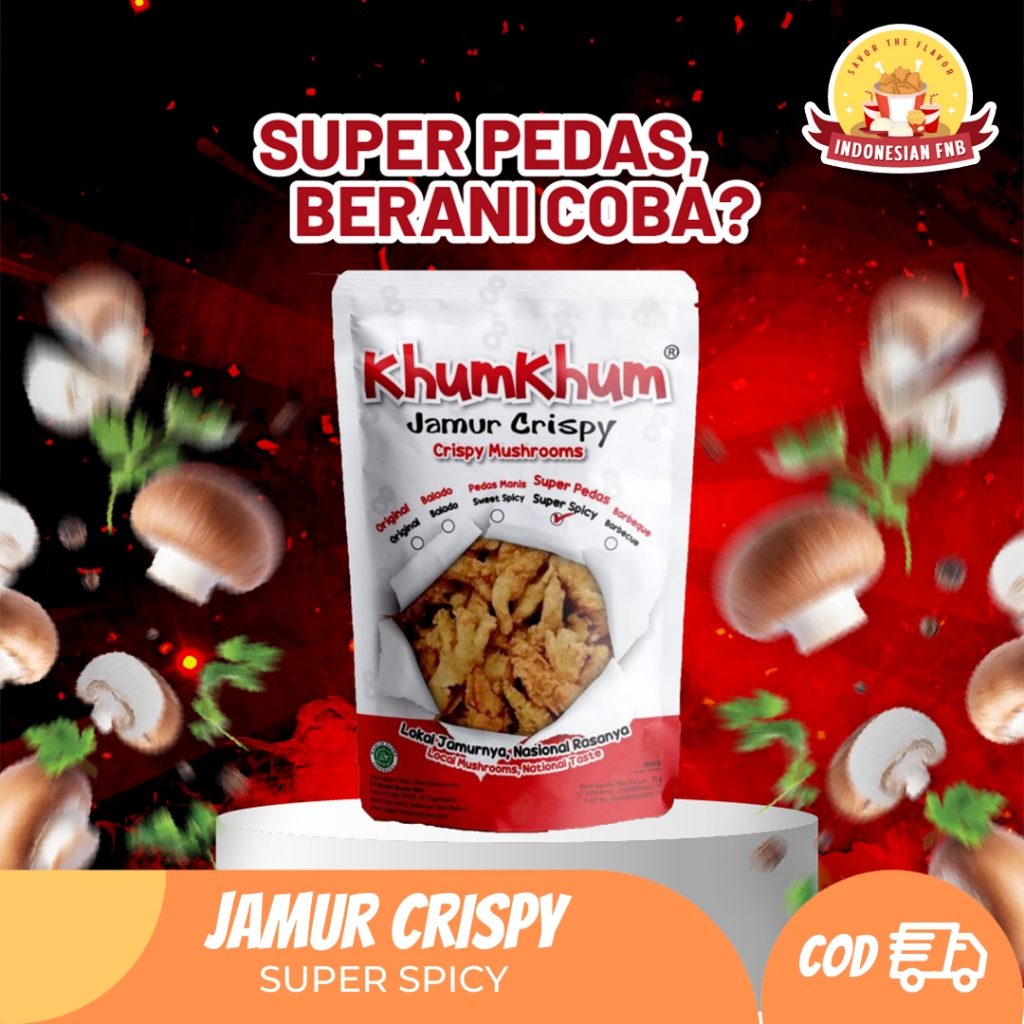 

Khumkhum Jamur Crispy Super Spicy Sensasi Pedas Ekstra 75g