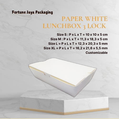 Paper Lunch Box White Plain (Polos) S, M, L, Xl, Sekat 3 dan Sekat 4