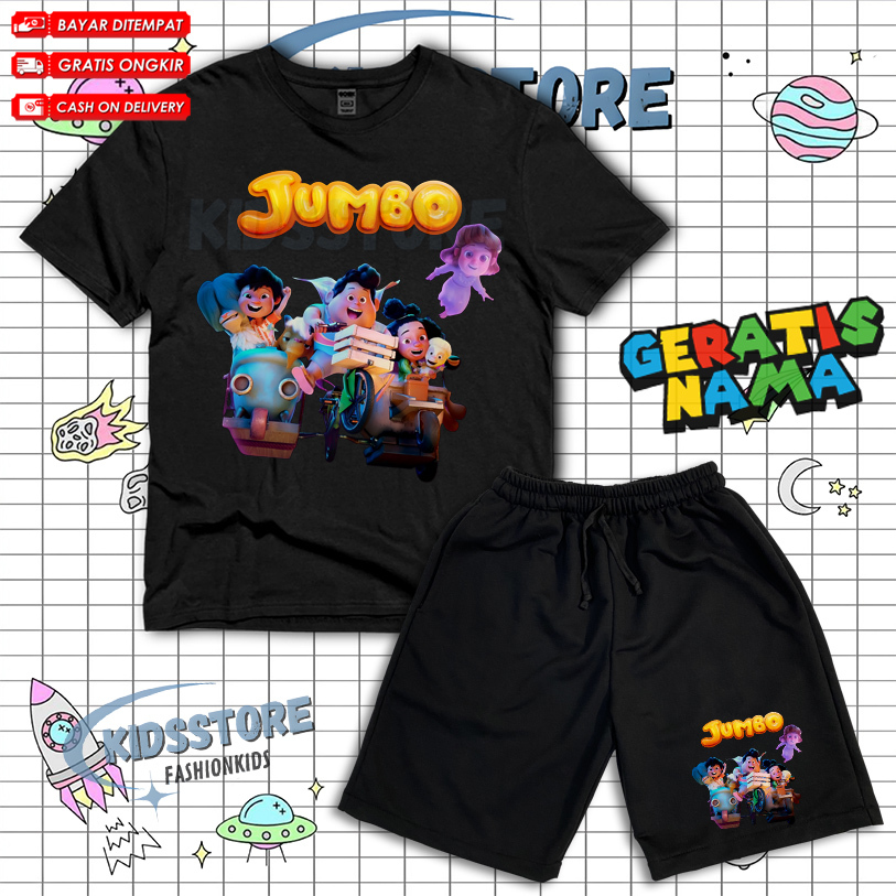 (BISA COD) Setelan Anak Kaos Celana Pendek Anak JUMBO CASPER Free Nama / Set Kaos Celana Boardshort 