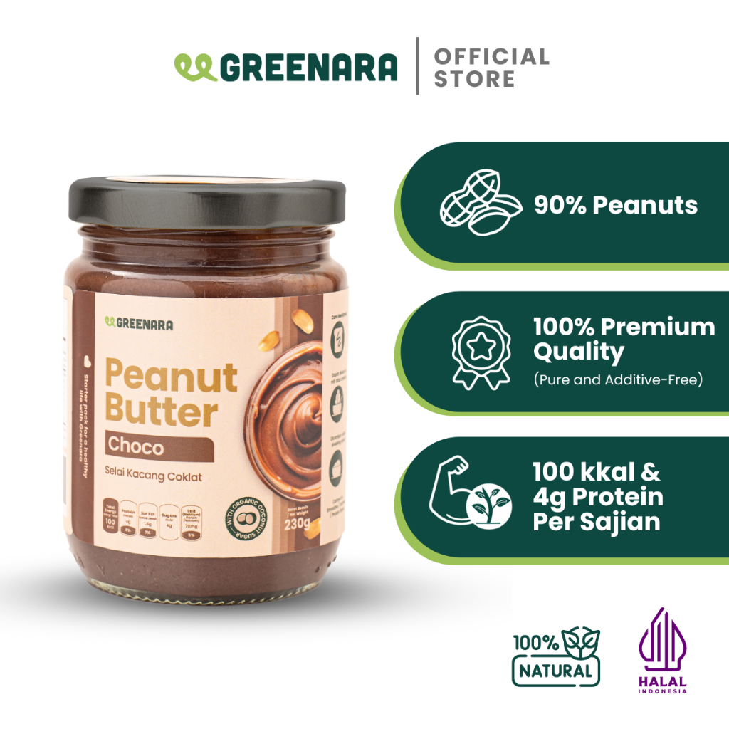 

Greenara Natural Peanut Choco Butter 230gr Low Calorie (100cal/serv) / Selai Kacang Rendah Kalori