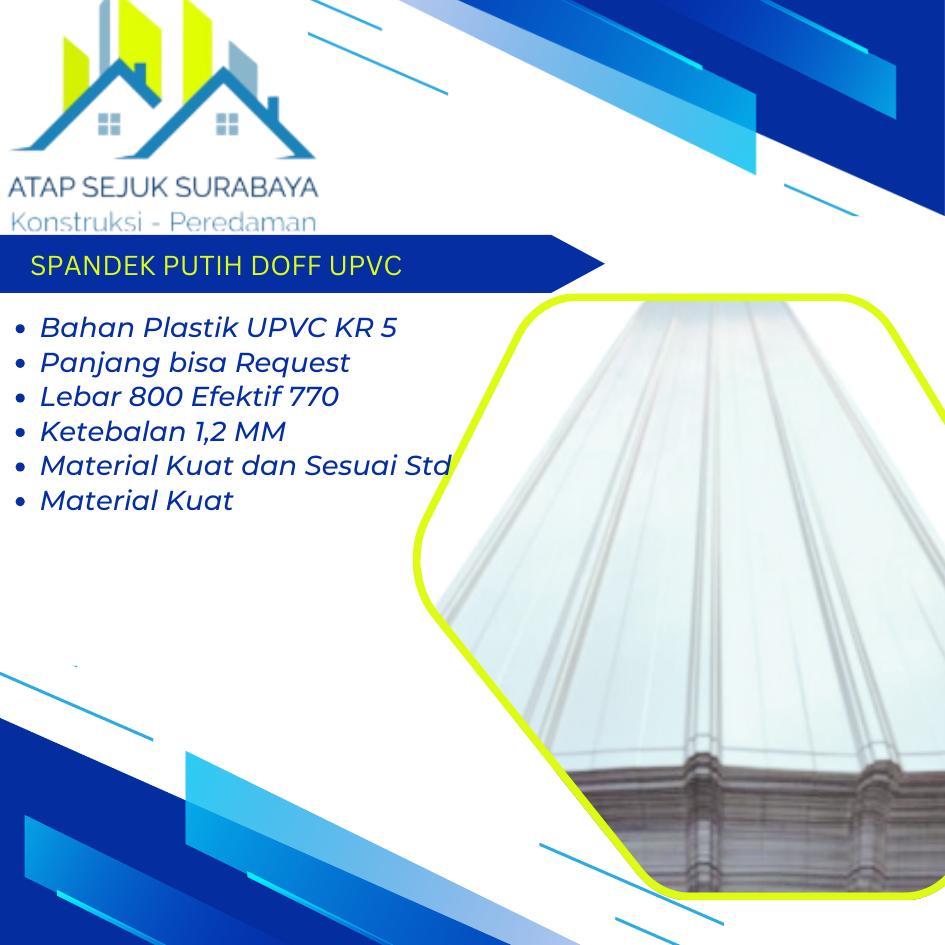 Spandek / Atap Rumah Putih Doff UPVC gelombang 5. 1MM dan 1,2MM
