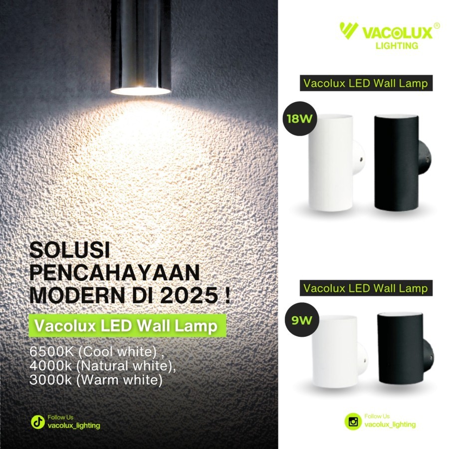 Lampu Dinding LED 3000k / 4000k / 6500k/ Vacolux 9watt dan 18watt