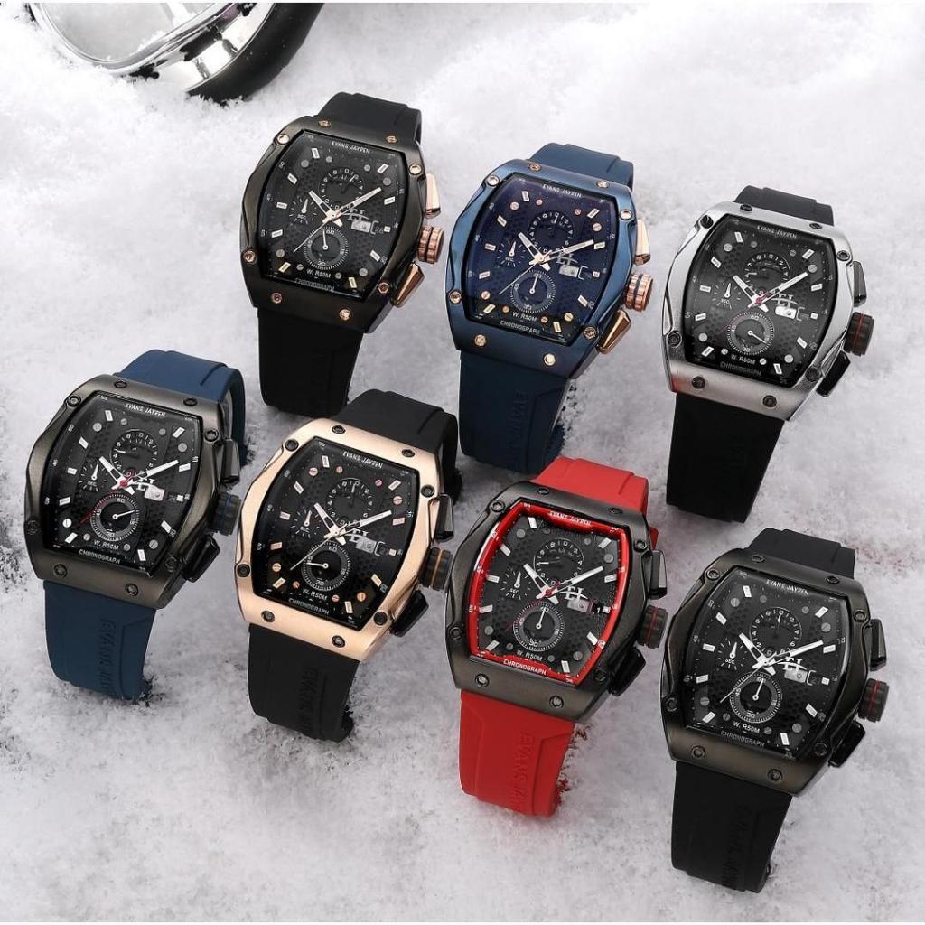 Evans Jayden Jam Tangan Pria 9556 Rubber Silicon Kaca Sapphire Chronograph Water Resistant 10 ATM