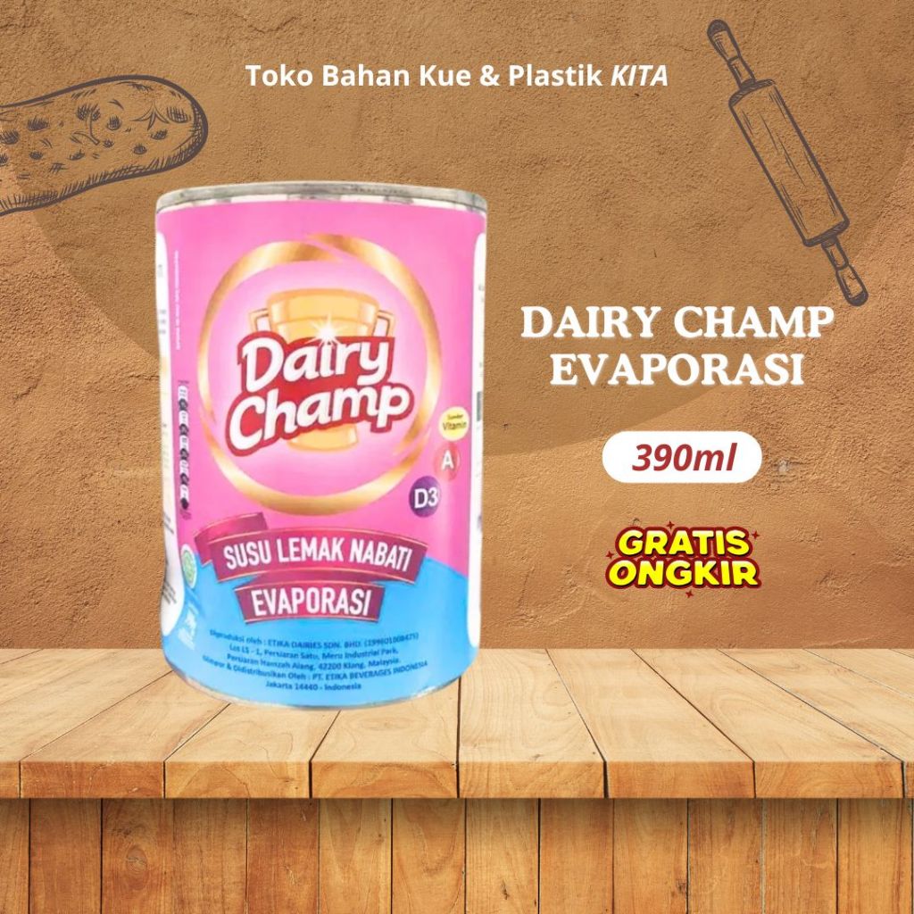 

DAIRY CHAMP EVAPORASI 390ML | SUSU EVAPORASI DAIRYCHAMP 390 ML
