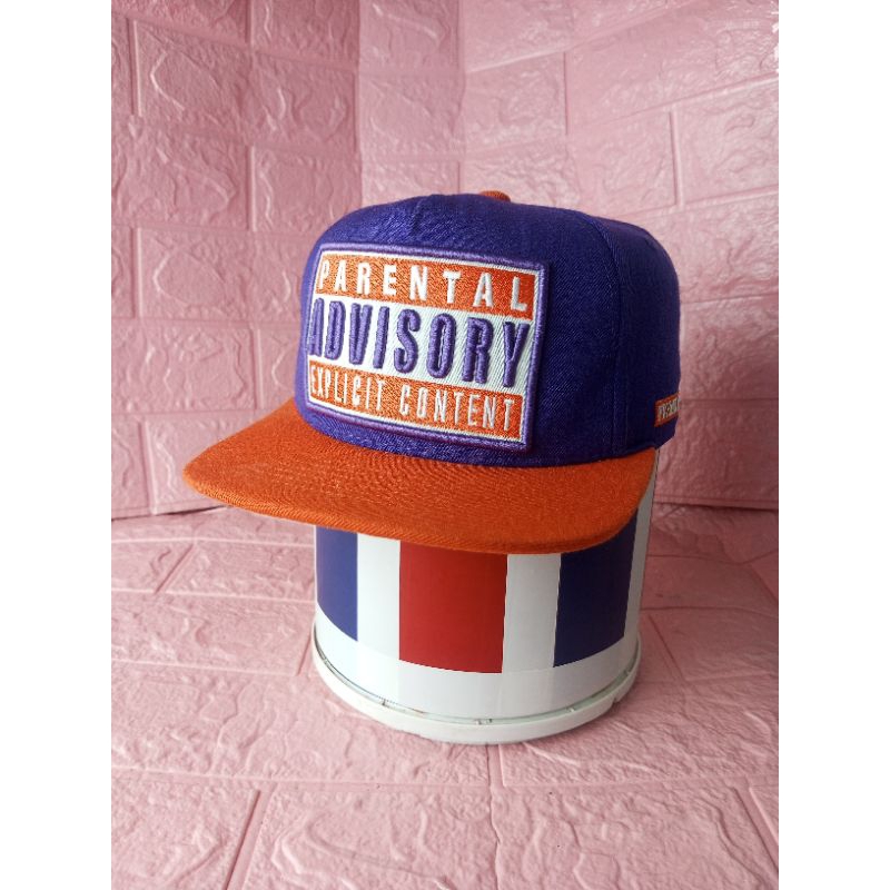 Topi Snapback Parental Advisory Ungu Orange