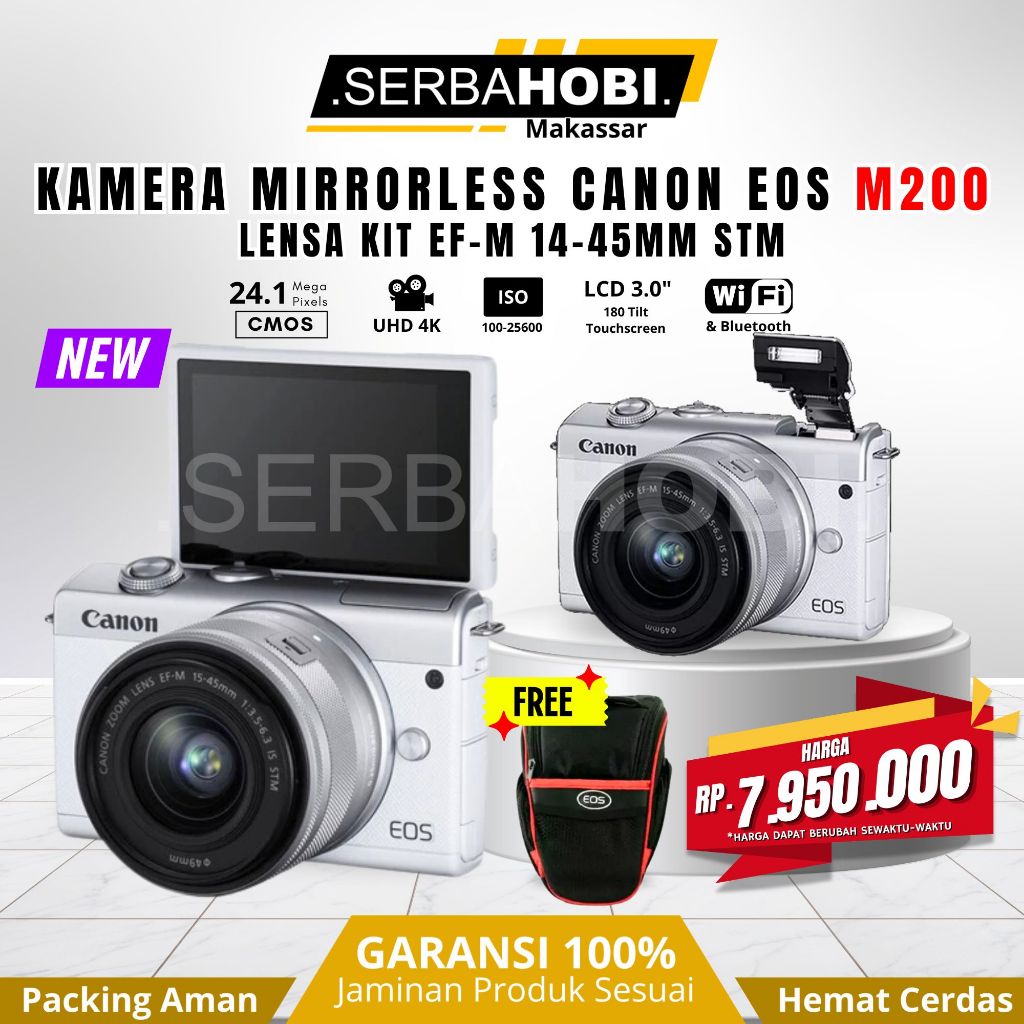 Kamera Mirrorless Canon Eos M200 Lensa Kit 15-45mm NEW