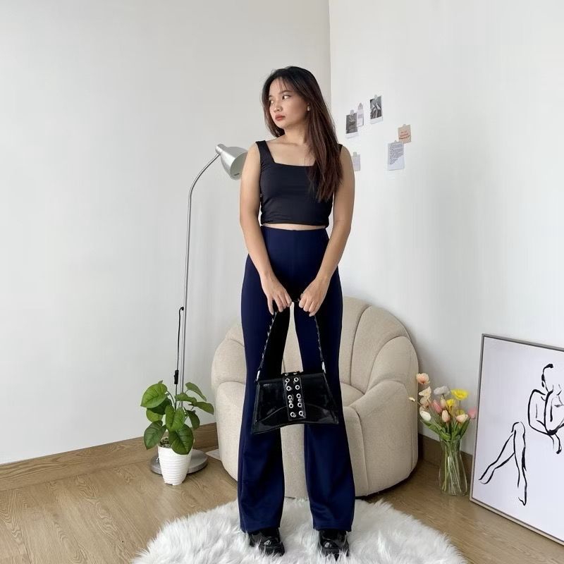 NEW Celana Fit And Flare Pants Cutbray Scuba Pinggang Highwaist Bahan Stretch Melar Elastis Kulot Cu
