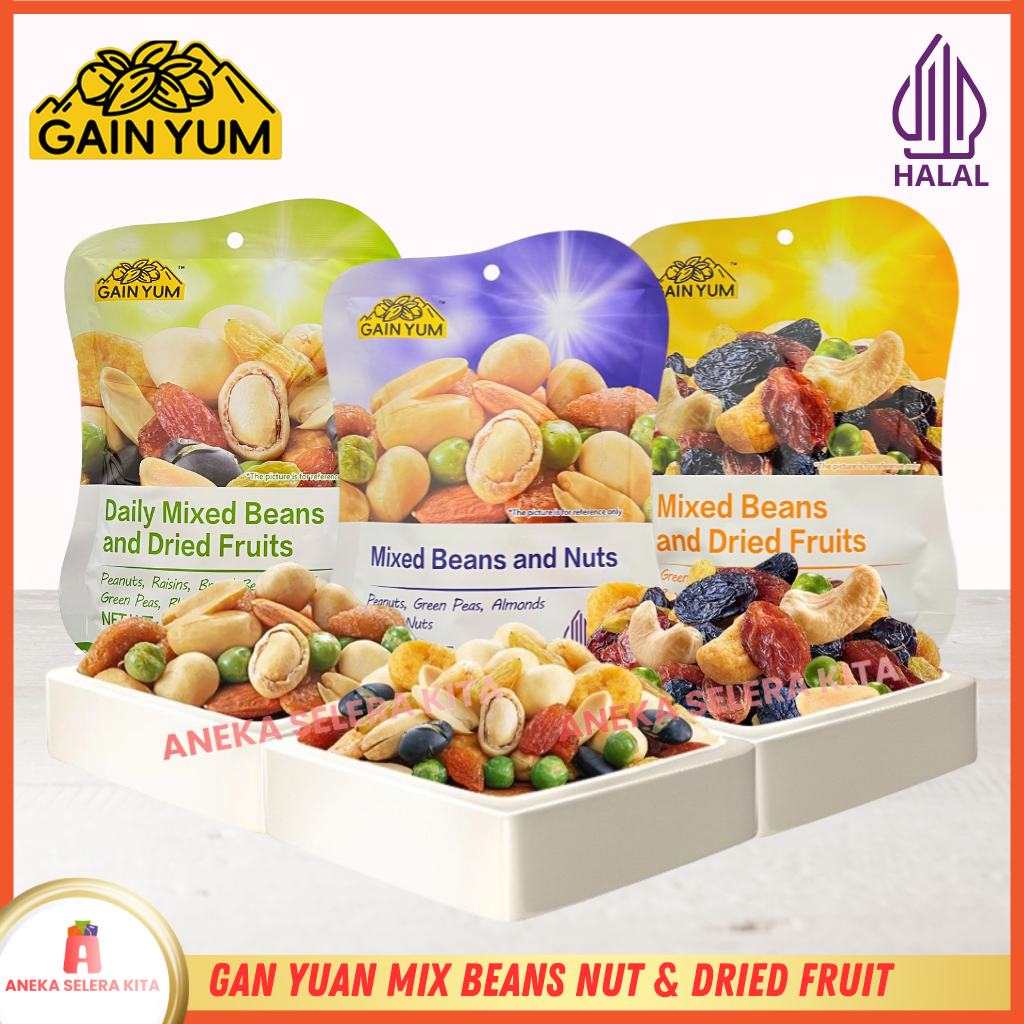 

Gan Yuan Snacks Kacang Daily Mixed Beans Nuts & Dried Fruits Halal 75gr